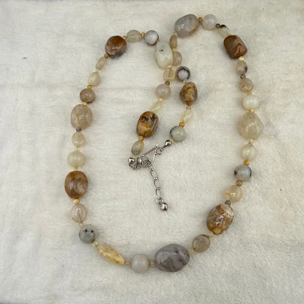 Vintage DTR Jay King Necklace Brown Agate Tumbled Bead Sterling Silver 925 30